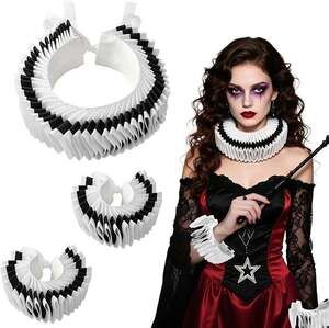 Clown Collar and Cuff Set, Black and White Jester Collar Cuff Set Vintage